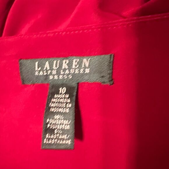 LAUREN Ralph Lauren Surplice Sheath Ruched Dress, Red, Size 10 elbow sleeves - Picture 2 of 7